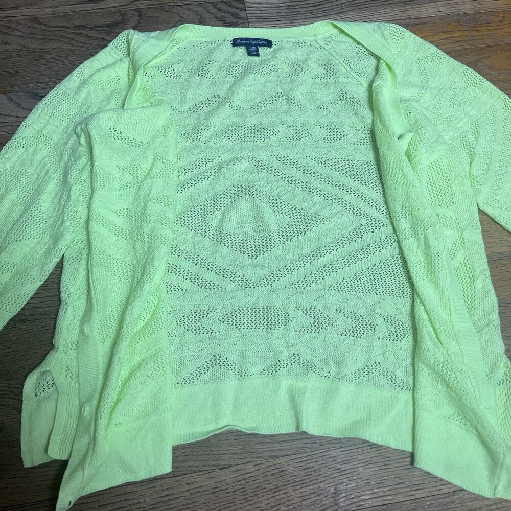 American Eagle XL Cardigan Sweater Neon Yellow Green Cotton Blend Lightweight - Picture 5 of 10